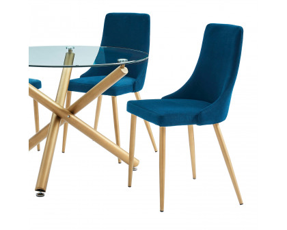 Worldwide Carmilla Dining Set of 5 - Aged Gold Table/Blue Chair