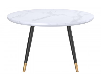 Worldwide Emery Round Coffee Table - White Faux Marble/Black