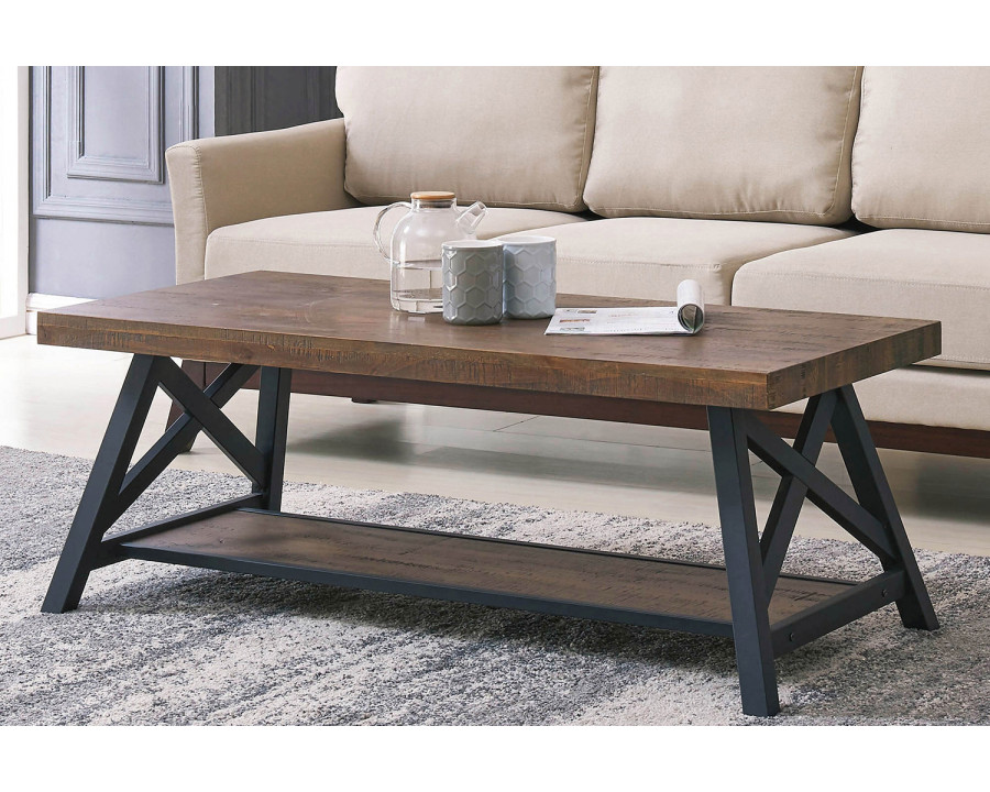 Worldwide - Langport Rectangular Coffee Table in Rustic Oak/Black