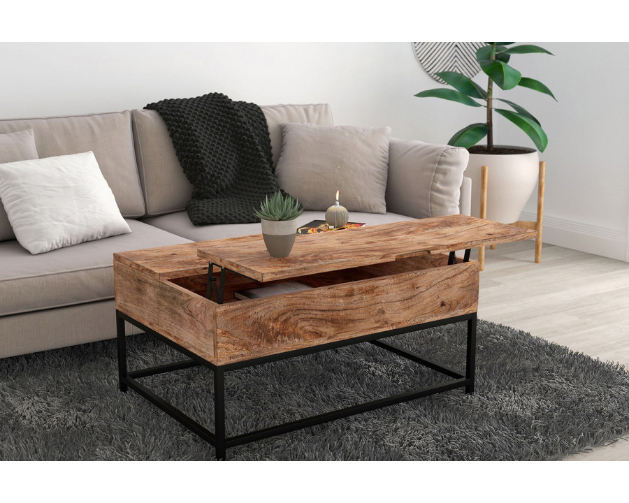 Worldwide - Ojas Rectangular Lift-Top Coffee Table in Natural Burnt/Black