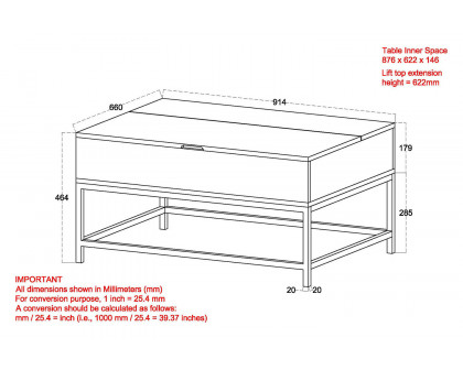 Worldwide - Ojas Rectangular Lift-Top Coffee Table in Natural Burnt/Black