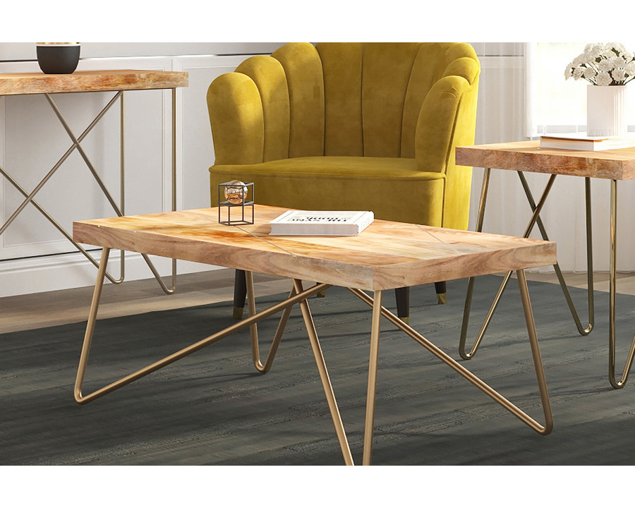 Worldwide - Madox Rectangular Coffee Table in Natural/Aged Gold