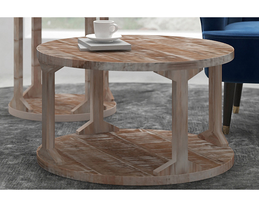 Worldwide Avni Round Coffee Table - Distressed Natural