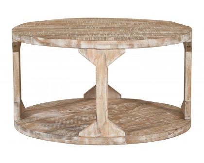 Worldwide Avni Round Coffee Table - Distressed Natural