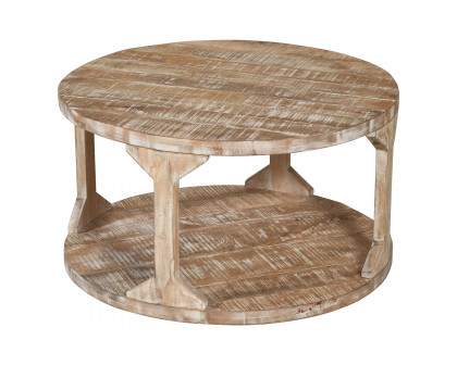 Worldwide Avni Round Coffee Table - Distressed Natural