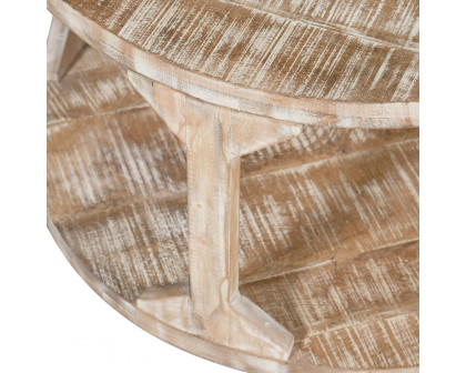 Worldwide Avni Round Coffee Table - Distressed Natural