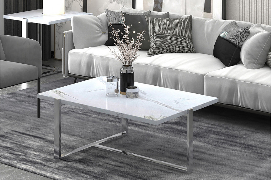 Worldwide™ Veno Rectangular Coffee Table - White/Silver