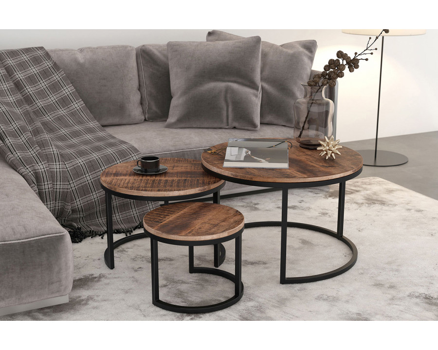 Worldwide - Darsh Round Coffee Table Set of 3 in Washed Gray/Black