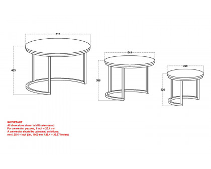 Worldwide - Darsh Round Coffee Table Set of 3 in Washed Gray/Black