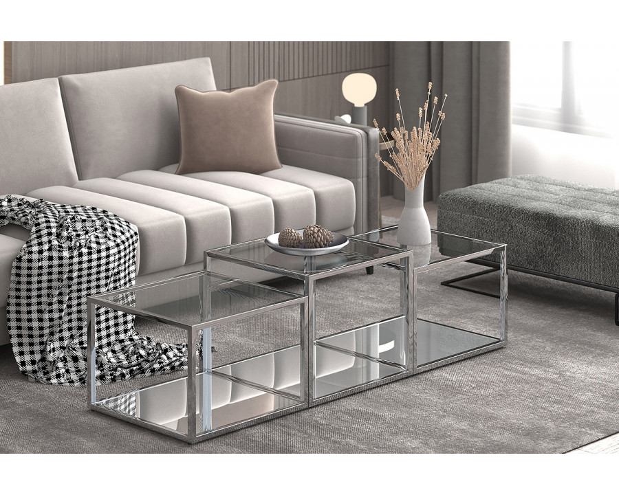 Worldwide Casini Multi-Tier Coffee Table Set of 3 - Silver