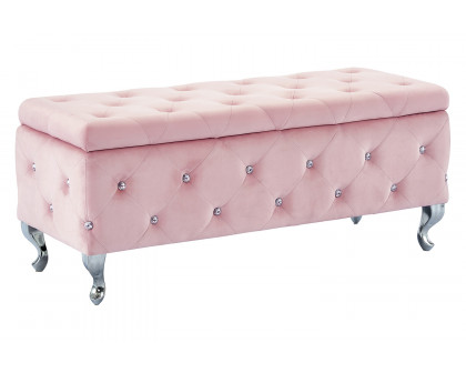 Worldwide Monique Rectangular Storage Ottoman - Blush Pink/Chrome