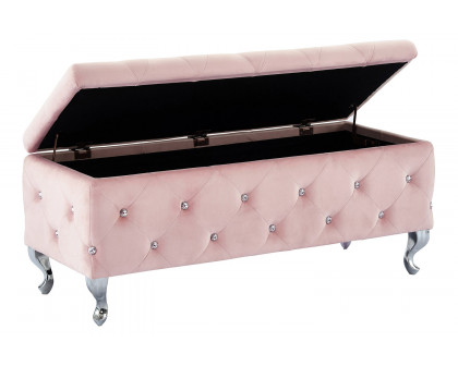 Worldwide Monique Rectangular Storage Ottoman - Blush Pink/Chrome