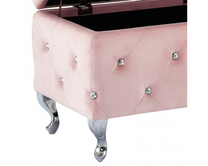 Worldwide Monique Rectangular Storage Ottoman - Blush Pink/Chrome