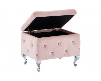 Worldwide Monique Square Storage Ottoman - Blush Pink/Chrome