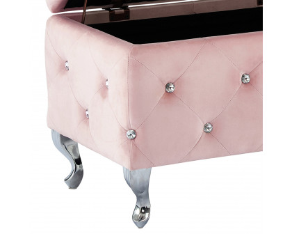 Worldwide Monique Square Storage Ottoman - Blush Pink/Chrome