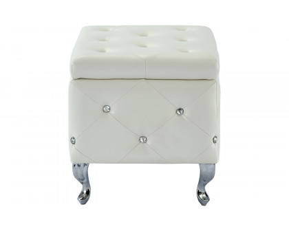 Worldwide Monique Square Storage Ottoman - White/Chrome