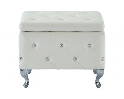 Worldwide Monique Square Storage Ottoman - White/Chrome