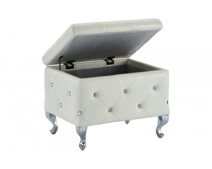 Worldwide Monique Square Storage Ottoman - White/Chrome