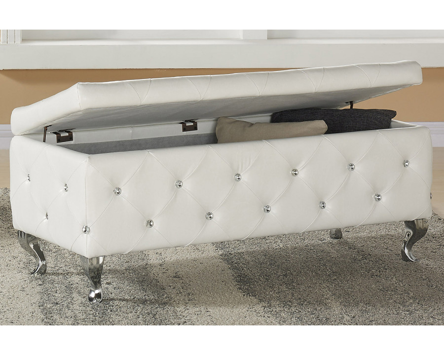 Worldwide Monique Rectangular Storage Ottoman - White/Chrome