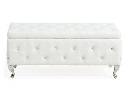 Worldwide Monique Rectangular Storage Ottoman - White/Chrome