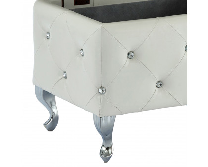 Worldwide Monique Rectangular Storage Ottoman - White/Chrome