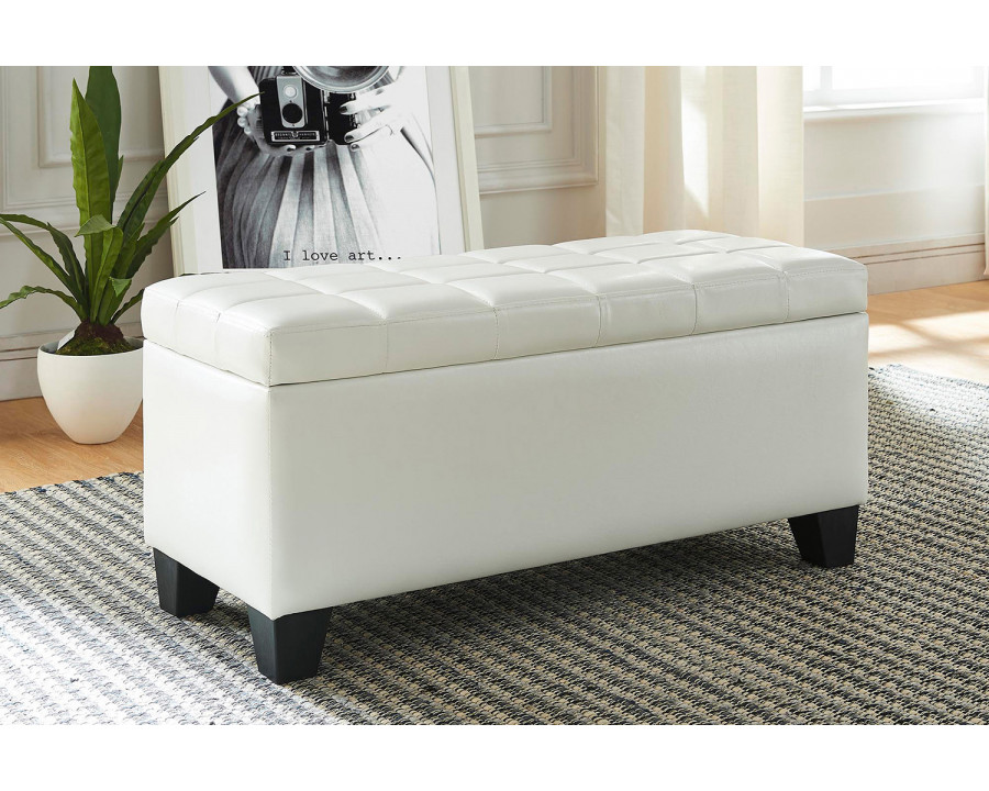 Worldwide Winston Rectangular Storage Ottoman - White