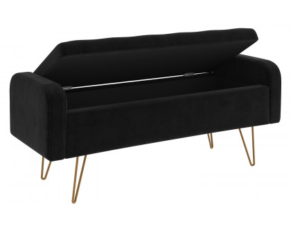 Worldwide™ Sabel Rectangular Storage Ottoman - Black/Aged Gold