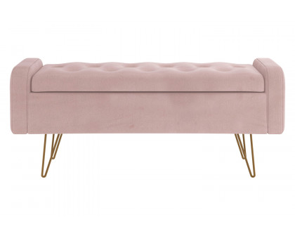 Worldwide Sabel Rectangular Storage Ottoman - Blush Pink/Aged Gold