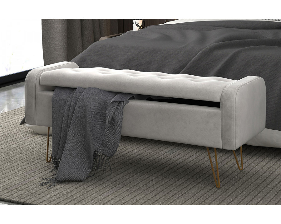 Worldwide Sabel Rectangular Storage Ottoman - Gray/Aged Gold