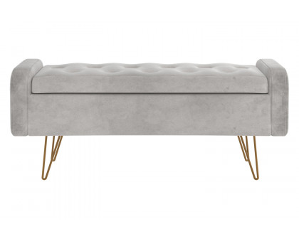 Worldwide Sabel Rectangular Storage Ottoman - Gray/Aged Gold