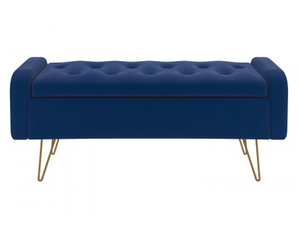 Worldwide Sabel Rectangular Storage Ottoman - Blue/Aged Gold