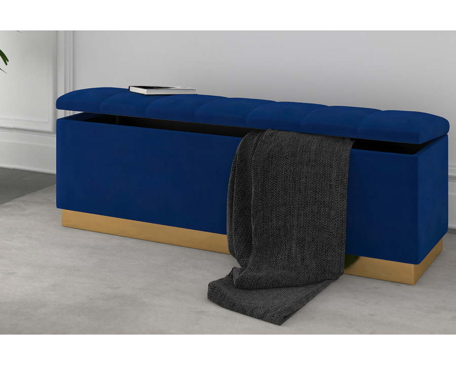 Worldwide - Esna Rectangular Storage Ottoman in Blue/Gold