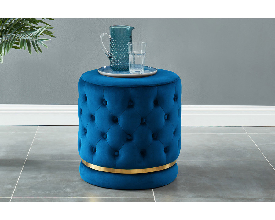 Worldwide Delilah Round Ottoman - Blue/Gold