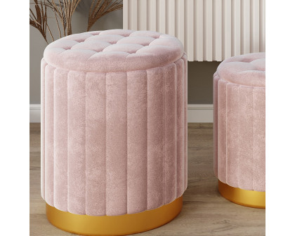 Worldwide Tobi Round Storage Ottoman Set of 3 - Blush Pink/Gold