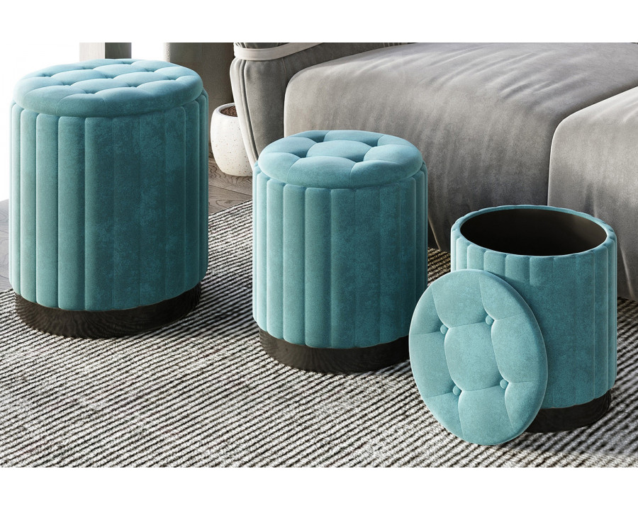 Worldwide - Tobi Round Storage Ottoman Set of 3