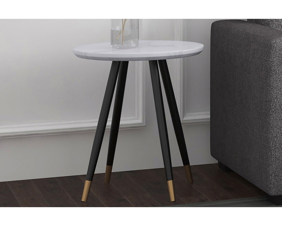 Worldwide - Emery Round Accent Table in White Faux Marble/Black