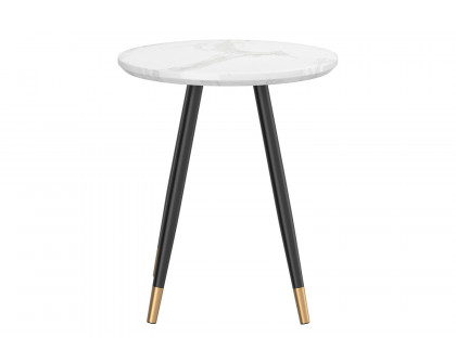 Worldwide - Emery Round Accent Table in White Faux Marble/Black