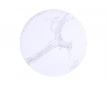 Worldwide - Emery Round Accent Table in White Faux Marble/Black