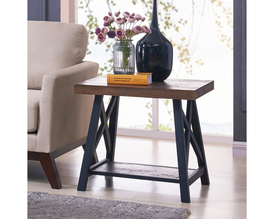 Worldwide - Langport Accent Table in Rustic Oak/Black