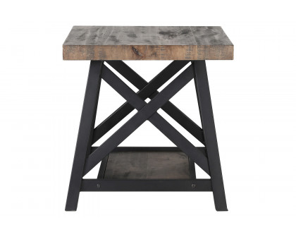 Worldwide - Langport Accent Table in Rustic Oak/Black