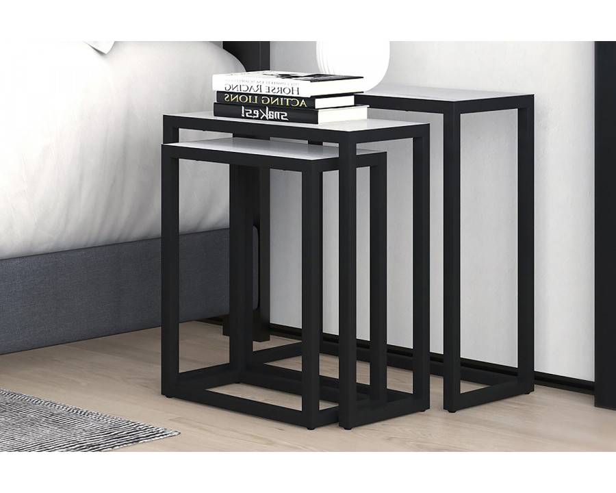 Worldwide Manav Accent Table Set of 3 - Black/Faux Marble