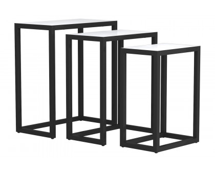 Worldwide Manav Accent Table Set of 3 - Black/Faux Marble