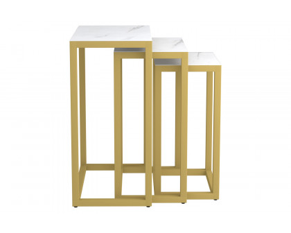 Worldwide™ Manav Accent Table Set of 3 - Antique Gold/Faux Marble