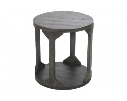 Worldwide Avni Round Accent Table - Distressed Gray