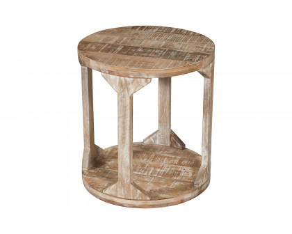 Worldwide Avni Round Accent Table - Distressed Natural