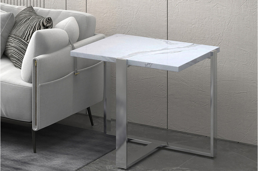 Worldwide™ Veno Accent Table - White/Silver