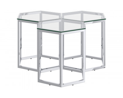 Worldwide Fleur Accent Table Set of 3 - Silver