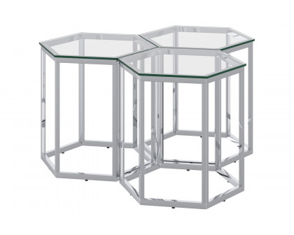 Worldwide Fleur Accent Table Set of 3 - Silver