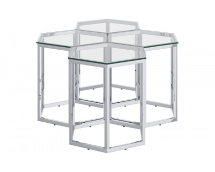 Worldwide Fleur Accent Table Set of 4 - Silver