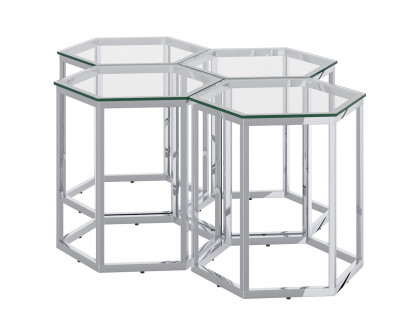 Worldwide Fleur Accent Table Set of 4 - Silver